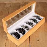 Solid Wood Watch Box Organizer with Glass Display Top