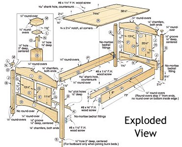 Kid's Oak Bunk Beds Exploded View